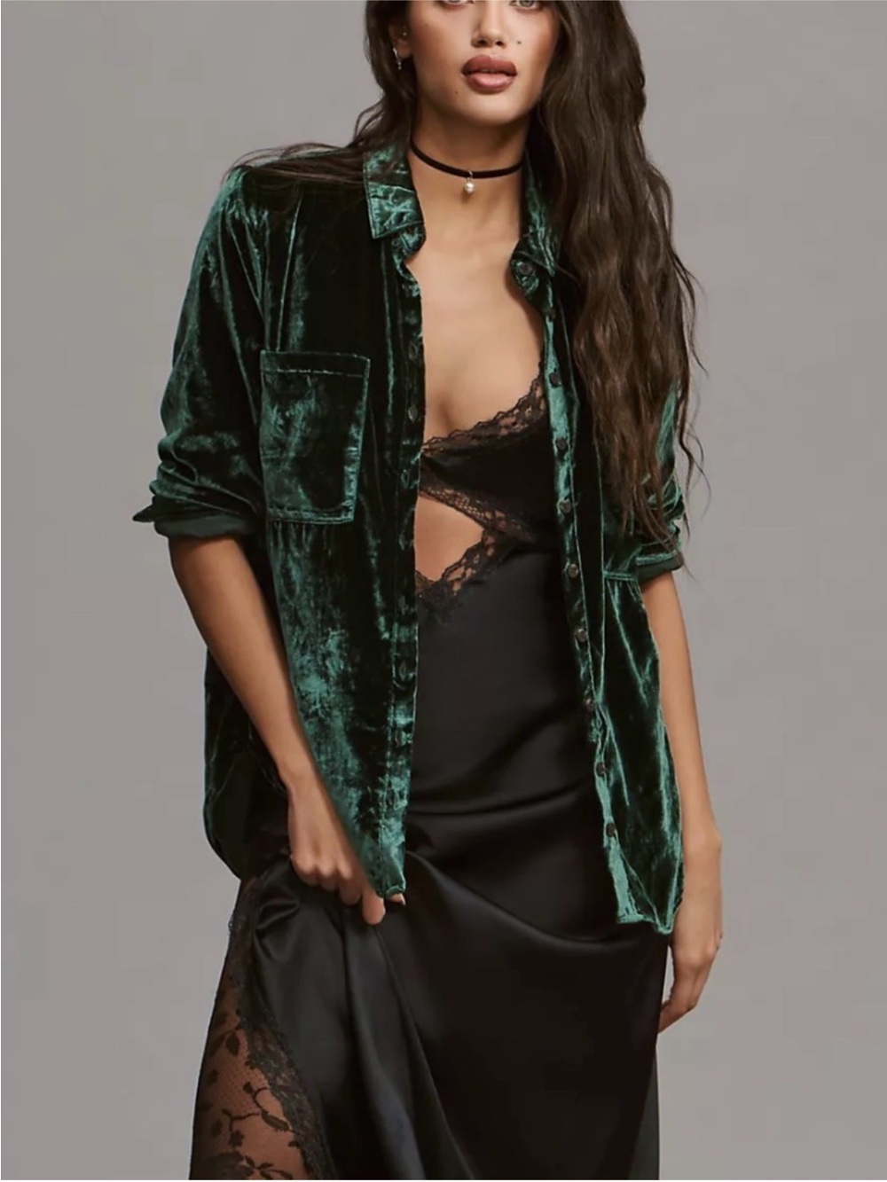 Pilcro Green Velvet Button-Down Shirt